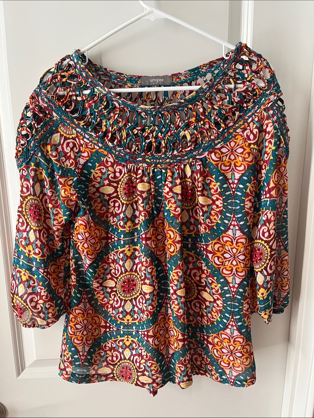 Umgee Teal Multi-Color Boho Yoke Tunic